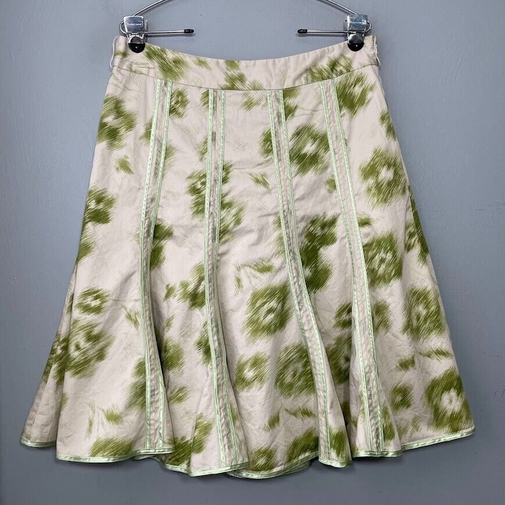 Old Navy Just Below Skirt Waist Size 10 Green Beige Midi Flare Ribbon Y2K Artsy